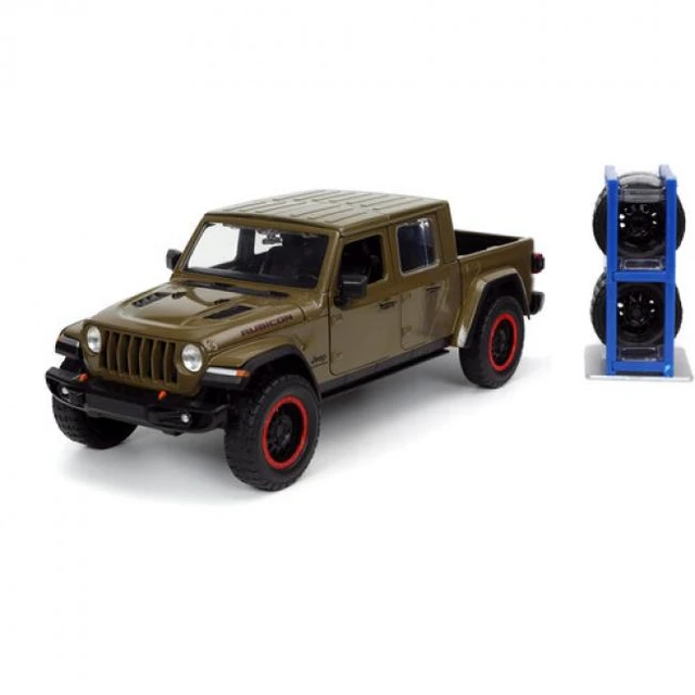 Alt view image 13 of 13 - 2020 Jeep Gladiator Rubicon Pickup Truck Dark Green Metallic with Extra Wheels "Just Trucks" Series 1/24 Diecast Model Car by Jada