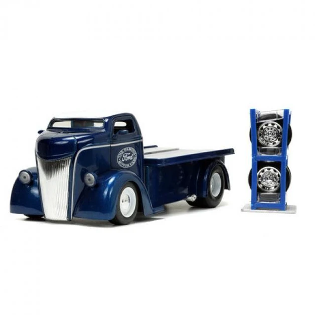 Alt view image 9 of 9 - 1947 Ford COE Flatbed Truck Dark Blue Metallic with White Top "The Famous Motor Cars" with Extra Wheels "Just Trucks" Series 1/24 Diecast Model by Jada