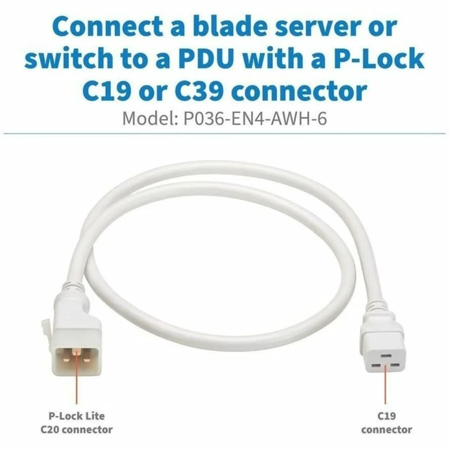 Alt view image 8 of 8 - PDU POWER CORD, C19 TO P-LOCK LITE C20 - 20A, 250V, 12 AWG, 4 FT. (1.2 M), WHITE