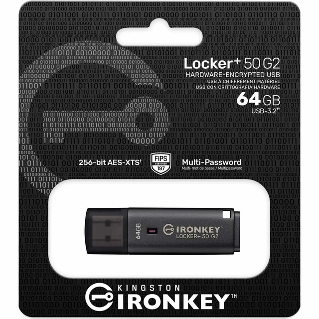 Alt view image 2 of 4 - IronKey Locker+ 50 G2 USB Flash Drive - 64 GB - USB 3.0, USB 3.1, USB 3.2 (Gen 1), USB Type A - 145 MB/s Read Speed - 115 MB/s Write Speed - 256-bit AES-XTS, 256-bit AES - TAA Compliant