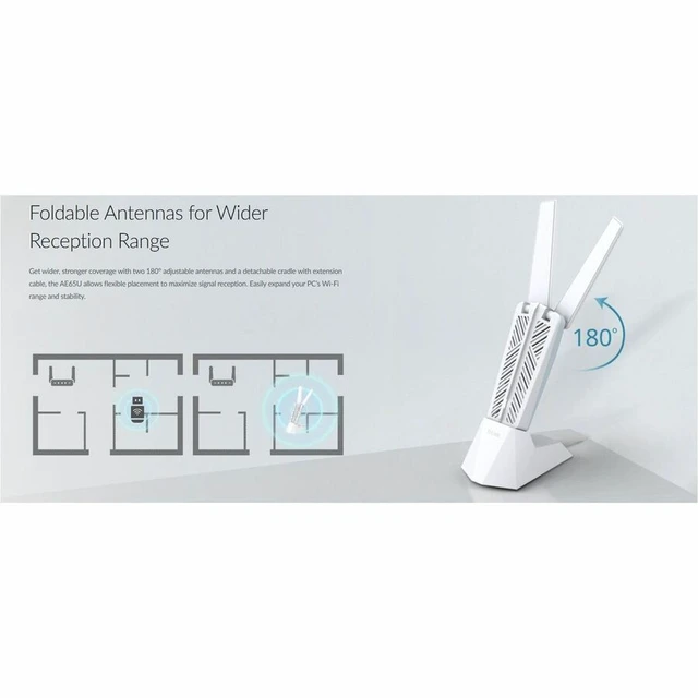 Alt view image 8 of 13 - D-Link BE6500 Tri-Band Wi-Fi 7 Wireless USB 3.0 Adapter (AE65U) for Desktop or Laptop PC | 2 x High Gain Antennas, 6GHz, 4K-QAM, 160MHz, WPA3 Enhanced Security, Detachable Cradle, Windows 11, 10
