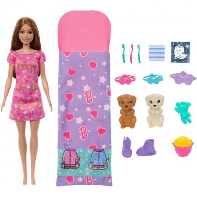 Main image of Barbie Doll & Puppy Slumber Party Playset