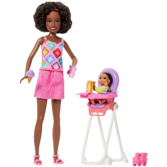 Main image of Barbie Skipper Babysitters Inc. Playset with 2 Dolls & High Chair, Black