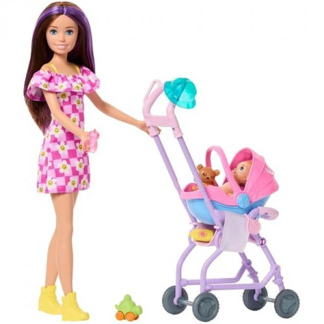 Main image of Barbie Skipper Babysitters Inc. Playset with 2 Dolls & Stroller, Brunette