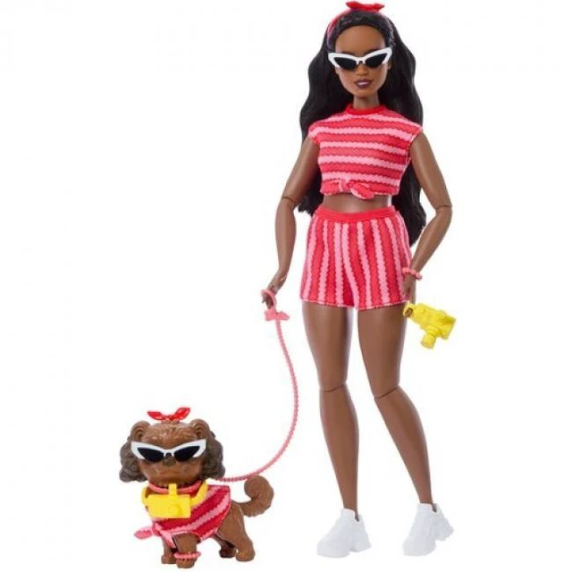 Main image of Barbie Twinning Looks Fashion Doll With Pet Dog, Black