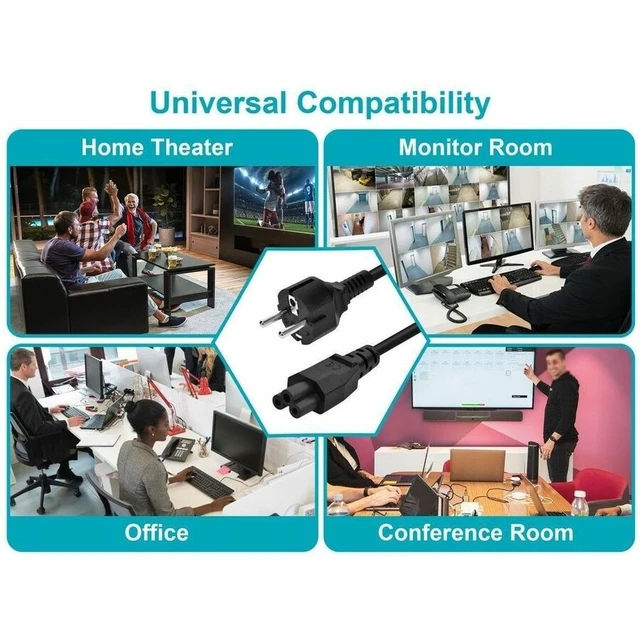 Alt view image 11 of 13 - Monoprice Power Cord - 6 Feet - Black | 2-Prong, CEE 7/7 SCHUKO (Europe) to IEC 60320 C5, 18AWG, 10amps
