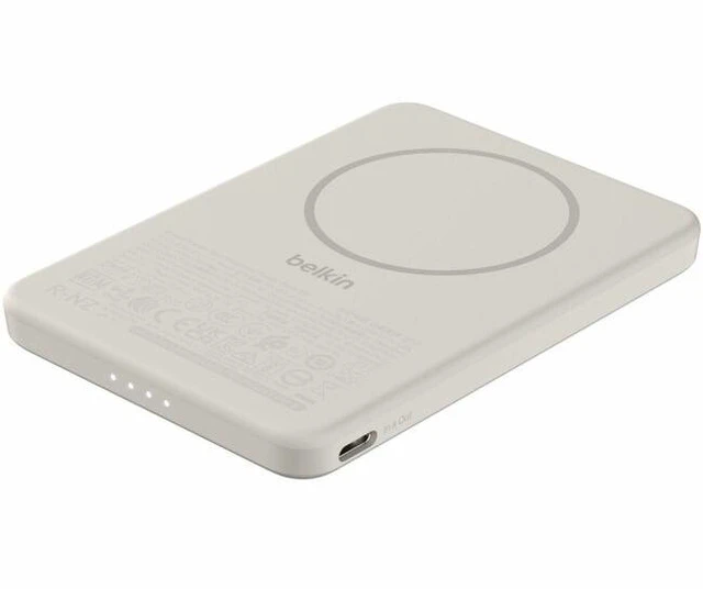 Main image of Belkin BoostCharge Slim Magnetic Power Bank 5K, Sand - For Smartphone, iPhone, Earbud, USB Type C Device, MagSafe-enabled Device, Android Device, Qi2-enabled Device, Universal - 5000 mAh - 7.50 W - US