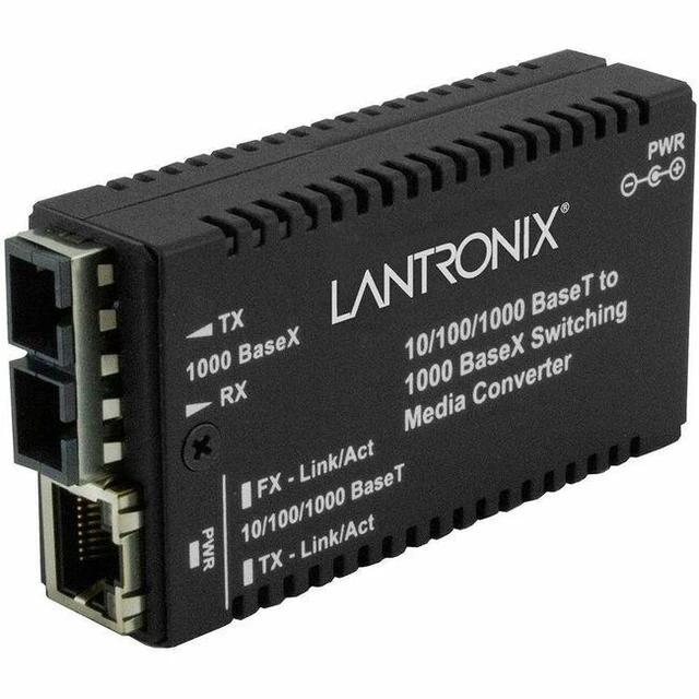 Main image of Lantronix M/GE-PSW-LX-01 Transceiver/Media Converter - 1 x Network (RJ-45) - 1 x SC Ports - Single-mode - 1310 nm Fiber - Gigabit Ethernet - 1000Base-LX, 10/100/1000Base-T - 1000 Mbit/s - 10 km - AC A