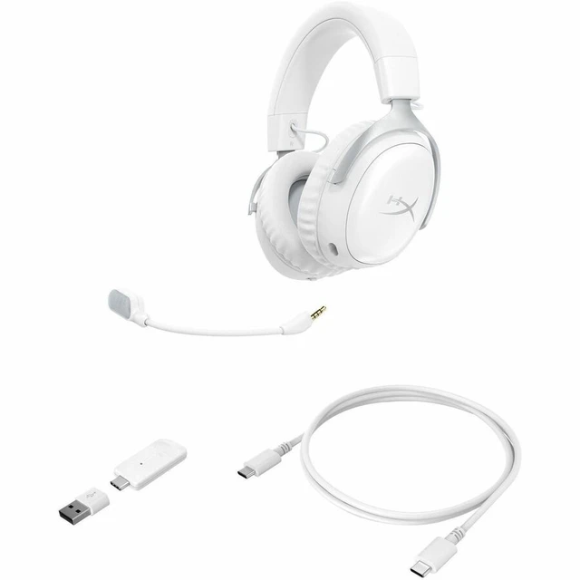 Alt view image 7 of 7 - HyperX Cloud III S Wireless White Gaming Headset - Stereo - Wireless - Bluetooth/RF - 65.6 ft - 64 Ohm - 20 Hz to 20 kHz - Over-the-head, Over-the-ear - Binaural - Circumaural - Electret Condenser, Un