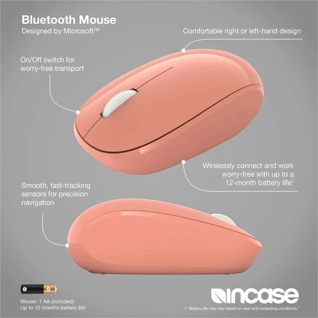 Alt view image 2 of 7 - Incase Designed by Microsoft Bluetooth Mouse - Optical - Wireless - Bluetooth - Peach - Scroll Wheel - 4 Button(s) - Symmetrical - 1 x AA Battery Supported