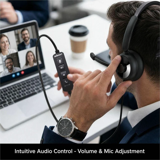 Alt view image 6 of 7 - Adesso USB-C & USB-A Headset with In-Line Push-to-Talk Controls - Stereo - USB Type A, USB Type C - Wired - 32 Ohm - Over-the-ear, Over-the-head - Binaural - Supra-aural - 6 ft Cable - Omni-direct