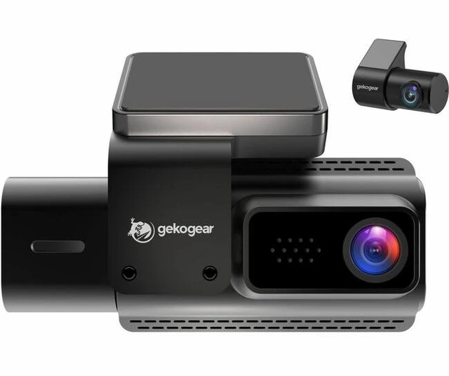 Main image of GekoGear 3 Channel 4K Dash Cam with GPS and App Access - 3" Screen - Front/Rear/Cabin - Wired/Wireless - 3840 x 2160 Video - CMOS