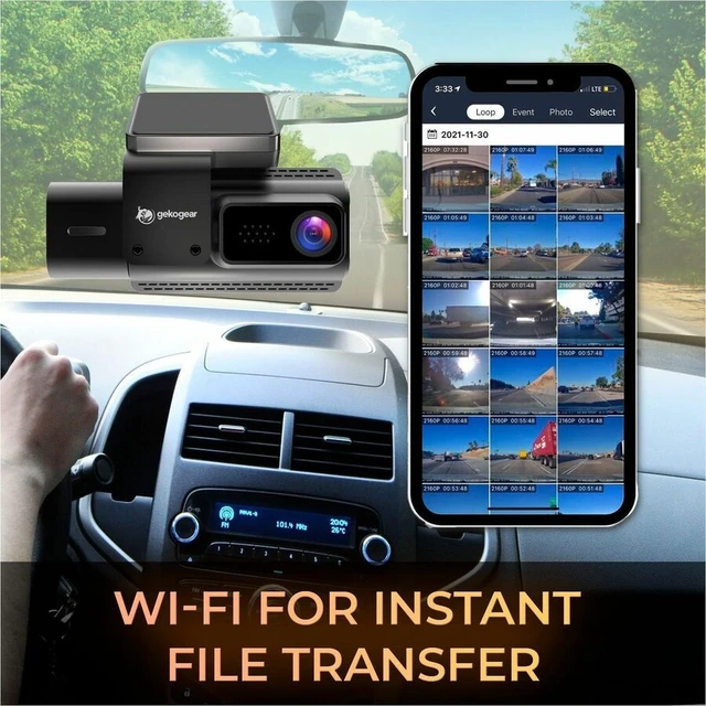 Alt view image 2 of 7 - GekoGear 3 Channel 4K Dash Cam with GPS and App Access - 3" Screen - Front/Rear/Cabin - Wired/Wireless - 3840 x 2160 Video - CMOS