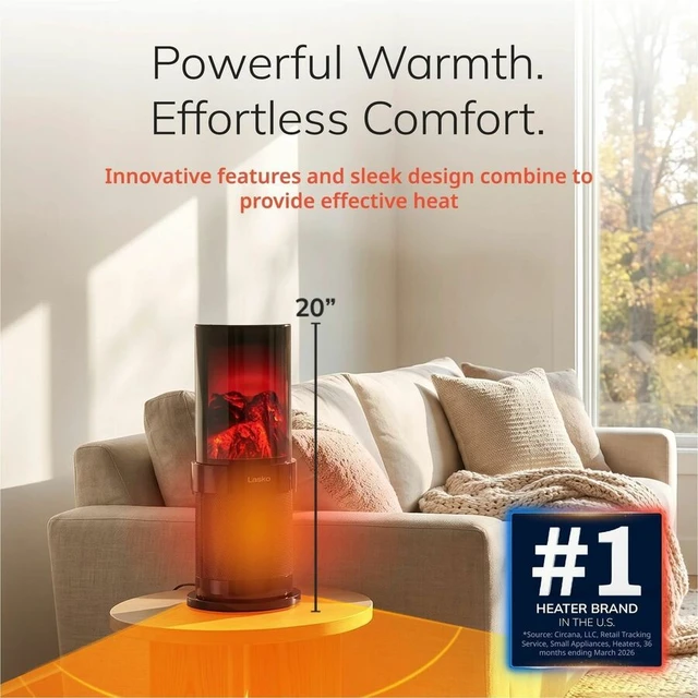 Alt view image 4 of 7 - Lasko 20" Fireplace Ceramic Tower Space Heater - Ceramic - Electric - 900 W to 1500 W - 2 x Heat Settings - Timer - 300 Sq. ft. Coverage Area - 1500 W - 120 V AC - 12.50 A - Oscillation - Indoor,