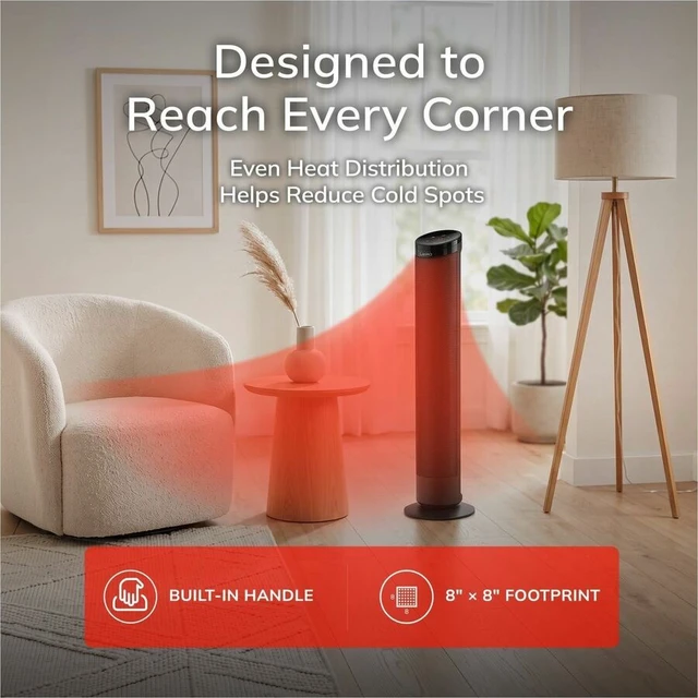 Alt view image 3 of 7 - Lasko 30" Ceramic Tower Space Heater - Ceramic - Electric - 900 W to 1500 W - 3 x Heat Settings - Timer - 300 Sq. ft. Coverage Area - 1500 W - 120 V AC - 12.50 A - Remote Control - Oscillation -