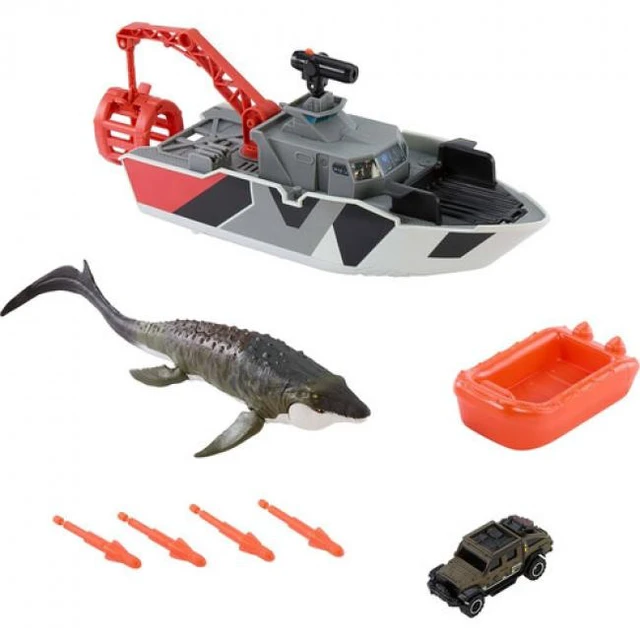 Alt view image 5 of 7 - Mattel - Matchbox Jurassic World: Rebirth Mosasaurus Rescue Action Boat Playset