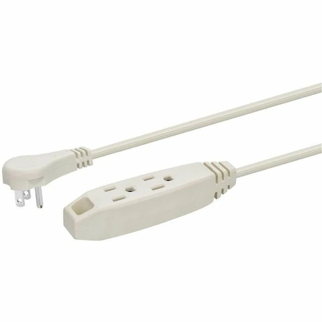 Alt view image 8 of 19 - Monoprice 3-Outlet Flat Plug Household Extension Cord, 16AWG, 13A, SPT-2, White, 10ft