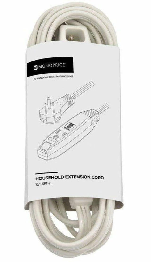 Alt view image 9 of 19 - Monoprice 3-Outlet Flat Plug Household Extension Cord, 16AWG, 13A, SPT-2, White, 10ft