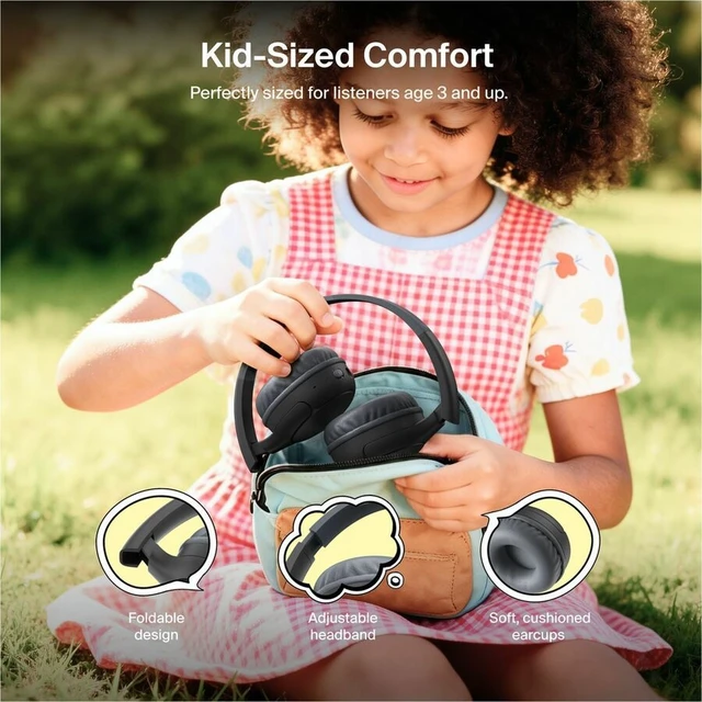 Alt view image 3 of 8 - Belkin SoundForm Mini 2 Wireless On-Ear Headphones for Kids, Black - Stereo - Mini-phone (3.5mm) - Wired/Wireless - Bluetooth - Over-the-head, On-ear - Binaural - Supra-aural - Black