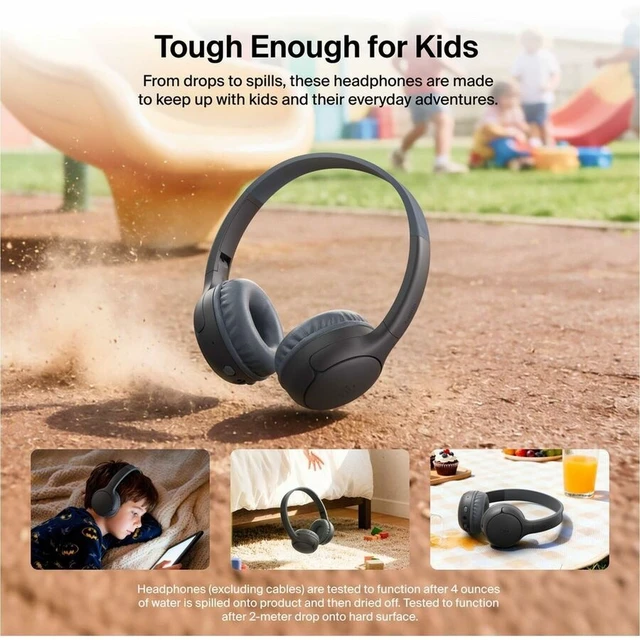 Alt view image 6 of 8 - Belkin SoundForm Mini 2 Wireless On-Ear Headphones for Kids, Black - Stereo - Mini-phone (3.5mm) - Wired/Wireless - Bluetooth - Over-the-head, On-ear - Binaural - Supra-aural - Black