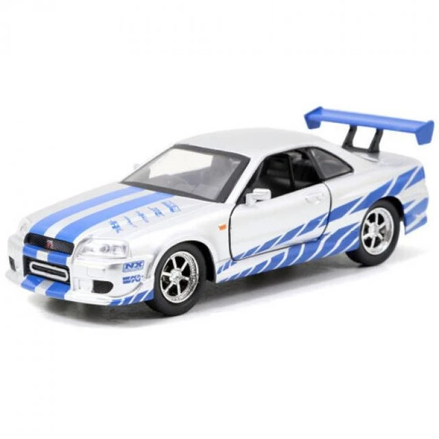 Alt view image 3 of 3 - Brian's Nissan Skyline GT-R (R34) Silver with Blue Stripes "Fast & Furious" Movie 1/32 Diecast Model Car by Jada