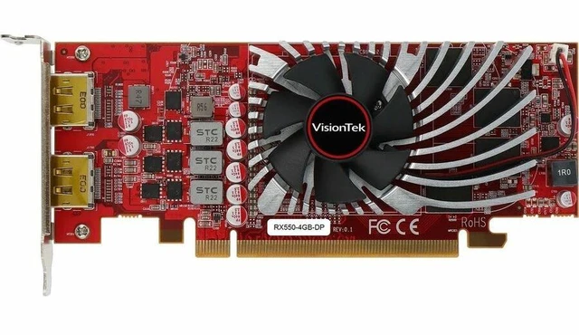 Alt view image 2 of 5 - VisionTek AMD Radeon RX 550 Graphic Card - 4 GB GDDR5 - 3840 x 2160 - 1.07 GHz Core - PCI Express 3.0 x8 - DisplayPort - 2 x DisplayPort - Fan Cooler - 3 Year Warranty