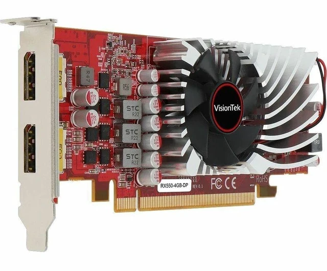 Alt view image 3 of 5 - VisionTek AMD Radeon RX 550 Graphic Card - 4 GB GDDR5 - 3840 x 2160 - 1.07 GHz Core - PCI Express 3.0 x8 - DisplayPort - 2 x DisplayPort - Fan Cooler - 3 Year Warranty