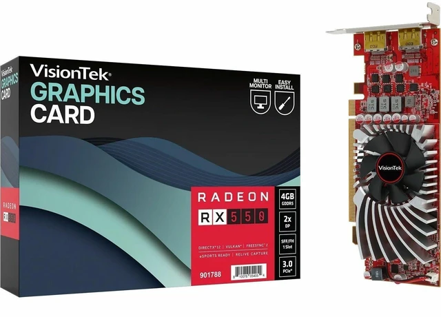 Alt view image 4 of 5 - VisionTek AMD Radeon RX 550 Graphic Card - 4 GB GDDR5 - 3840 x 2160 - 1.07 GHz Core - PCI Express 3.0 x8 - DisplayPort - 2 x DisplayPort - Fan Cooler - 3 Year Warranty