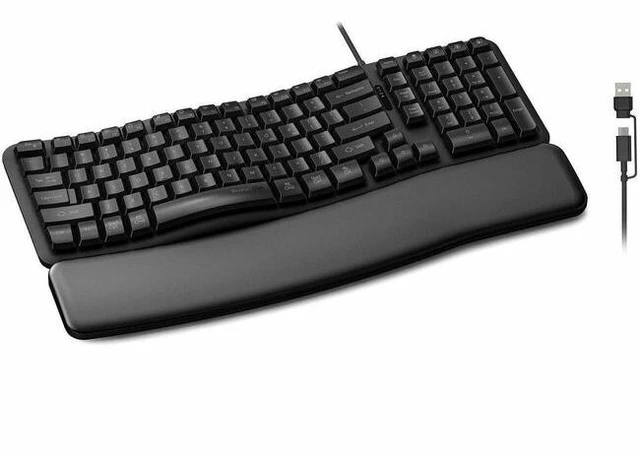 Main image of Kensington Pro Fit Ergo KB620-W Wired EQ Keyboard - Cable Connectivity - USB Type A, USB Type C Interface - Caps Lock, NumLock, AI Launch Hot Key(s) - Mac OS, Windows, ChromeOS - Mac, PC - Membrane Ke