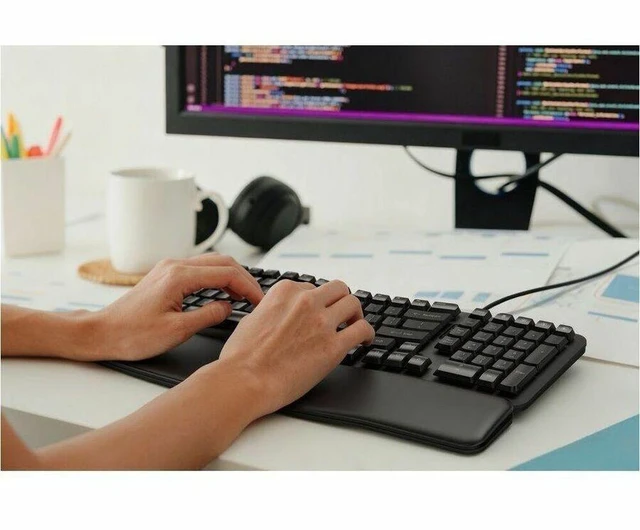 Alt view image 6 of 7 - Kensington Pro Fit Ergo KB620-W Wired EQ Keyboard - Cable Connectivity - USB Type A, USB Type C Interface - Caps Lock, NumLock, AI Launch Hot Key(s) - Mac OS, Windows, ChromeOS - Mac, PC - Membrane Ke