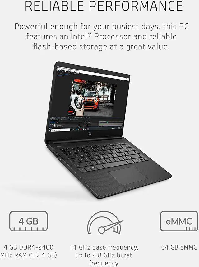 Alt view image 4 of 20 - HP 14-dq0020nr 14" HD Laptop Intel Celeron N4020 Intel UHD Graphics 4 GB RAM 64 GB eMMC Windows 10 Home in S mode