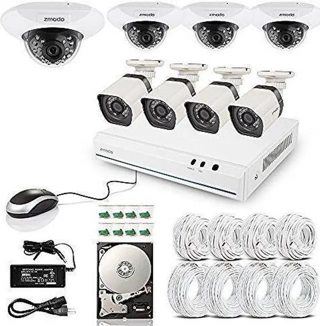 Main image of Zmodo 8 Channel 720P HD HDMI PoE Security NVR Kit - 4 Bullet Outdoor + 4 Dome Indoor Megapixel IP Surveillance Camera System with 1TB Hard Drive