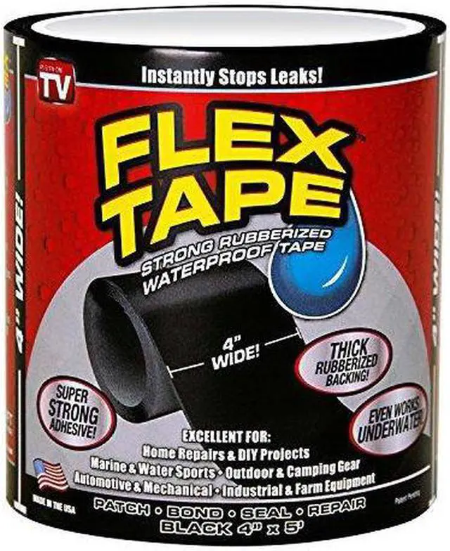 Alt view image 2 of 5 - Flex Seal TFSBLKR0405 Waterproof Repair Tape, Black, 4" x 5'