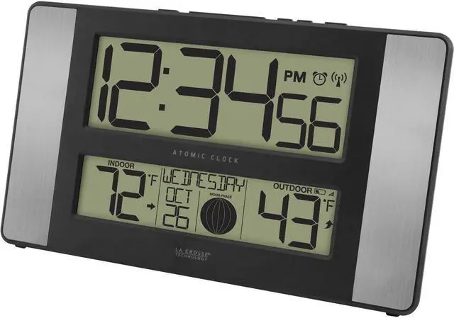Alt view image 3 of 8 - La Crosse Technology 513-1417AL-INT Atomic Digital Wall Clock With In/Out Temp & Moon Phase