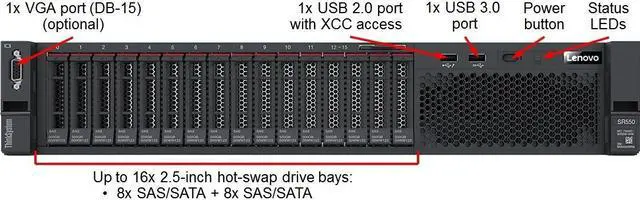 Alt view image 6 of 9 - Lenovo 7X04A02TNA Thinksystem Sr550 7X04 - Server - Rack-Mountable - 2U - 2-Way - 1 X Xeon Silver 4116 / 2.1 Ghz - Ram 32 Gb - Sas - Hot-Swap 2.5 Inch - No Hdd - Matrox G200 - Gige - No Os - Monitor: