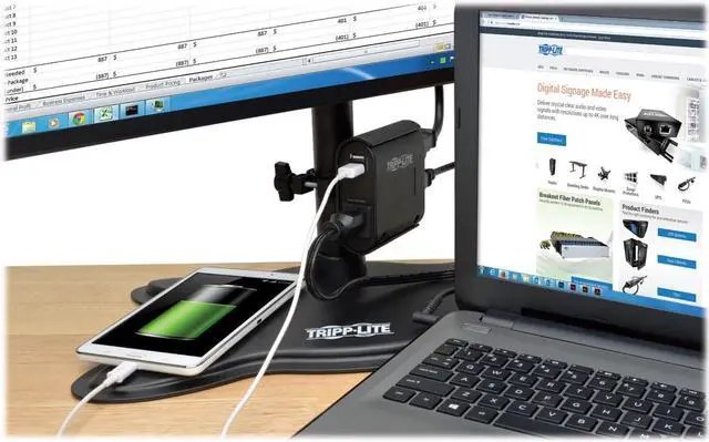 Alt view image 5 of 20 - Tripp Lite DMACUSB Ac/Usb Charging Clip For Display Mounts - Power Adapter - Ac / Usb - 3.4 A - 4 Output Connectors (2 X Usb, 2 X Nema 5-15) - Black