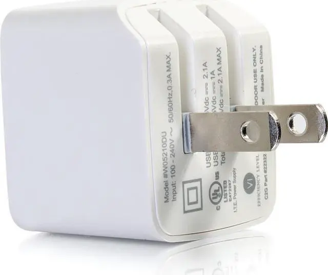 Alt view image 2 of 16 - C2G 22322 2-Port USB Foldable Wall Charger for Apple, Android and Tablets - Compatible with Samsung and iPhone - AC to USB Adapter, 5V 2.1A Output, White