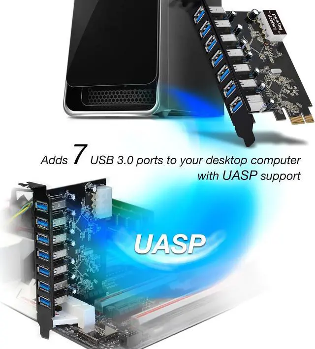 Alt view image 2 of 20 - SIIG LB-US0514-S1 Usb 3.0 7-Port Ext Pcie Host Adapter - Usb Adapter - Pcie 2.0 - Usb 3.0 X 7