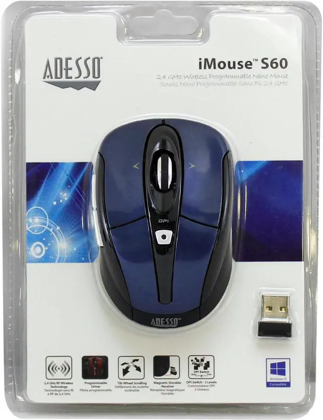Alt view image 6 of 20 - ADESSO iMouse S60L Blue 6 Buttons Tilt Wheel USB RF Wireless Optical Mouse
