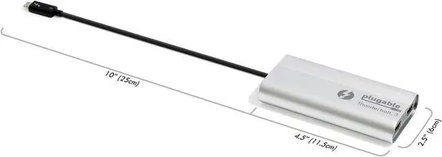 Alt view image 3 of 6 - Plugable Thunderbolt 3 Dual Monitor Adapter - USB-C to HDMI for Mac and Windows