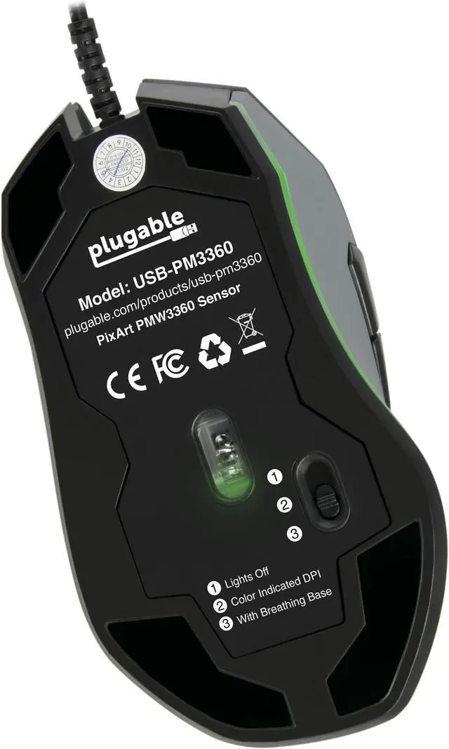 Alt view image 4 of 7 - Plugable USB Mouse - Gaming, Adjustable DPI, Color LED, 6 Foot Braided Cable