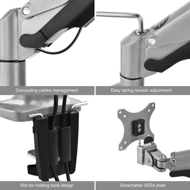 Alt view image 6 of 18 - SIIG CE-MT2E12-S1 High Premium Aluminum Gas Spring Desk Mount - Dual Monitor, VESA (75x75/100x100)