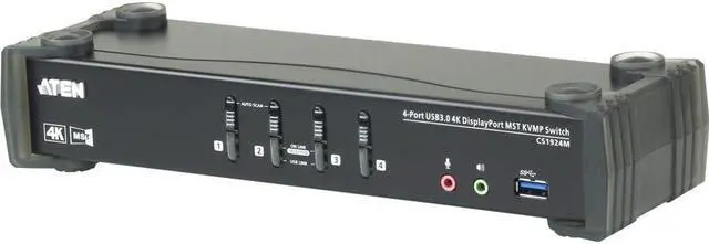 Alt view image 3 of 14 - Aten 4-Port USB 3.0 4K DisplayPort MST KVMP Switch (Cables Included)