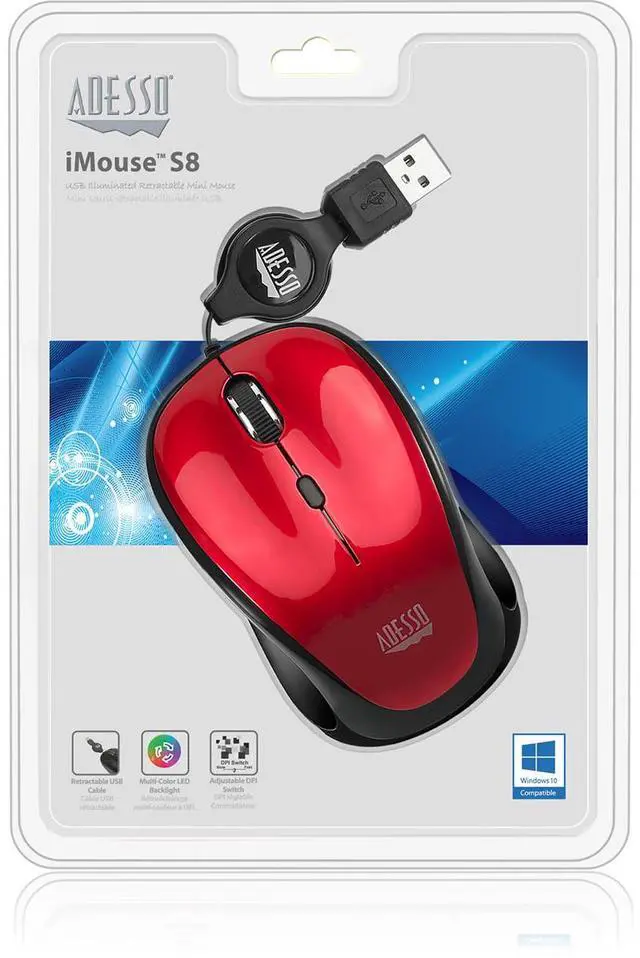 Alt view image 2 of 16 - Adesso iMouse S8R - USB Illuminated Retractable Mini Mouse