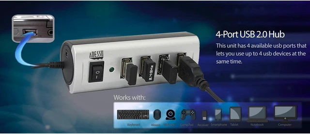 Alt view image 4 of 13 - Adesso AUH-2040 4-Port USB 2.0 Hub