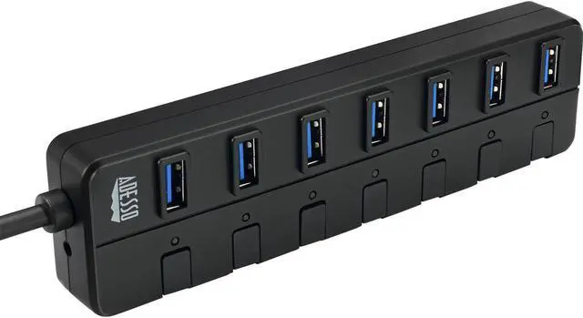 Alt view image 3 of 20 - Adesso AUH-3070P 7-Port USB 3.0 Hub with Individual Power Switch & Power Adapter