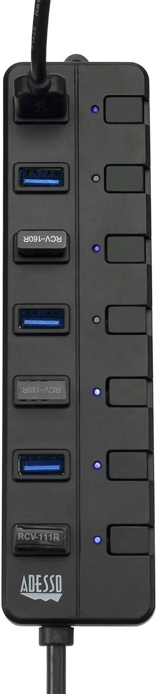 Alt view image 5 of 20 - Adesso AUH-3070P 7-Port USB 3.0 Hub with Individual Power Switch & Power Adapter