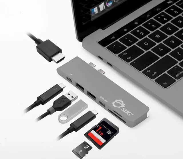 Alt view image 4 of 20 - SIIG Thunderbolt 3 USB-C Hub HDMI with Card Reader & PD Adapter - Space Gray