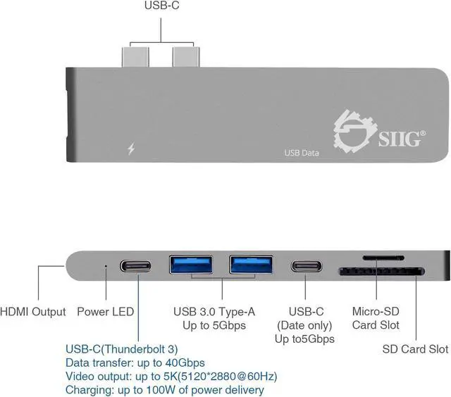 Alt view image 3 of 20 - SIIG Thunderbolt 3 USB-C Hub HDMI with Card Reader & PD Adapter - Space Gray