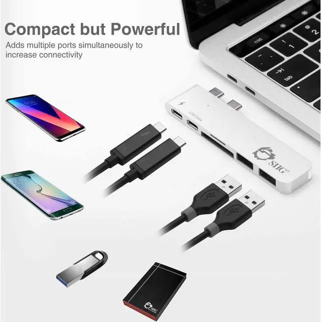 Alt view image 3 of 13 - SIIG Thunderbolt 3 USB-C Hub with Card Reader & PD Adapter - Silver
